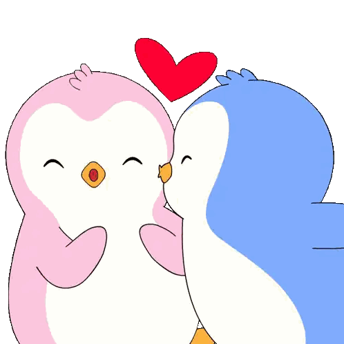 Two Penguins Are Kissing With A Red Heart Above Them GIF