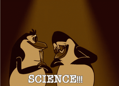 Two Penguins Are Standing Next To Each Other And The Word Science Is Visible GIF