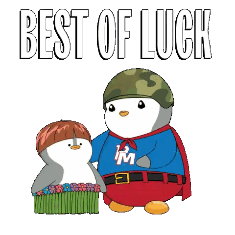 Two Penguins Are Standing Next To Each Other And The Words Best Of Luck Are Above Them Sticker