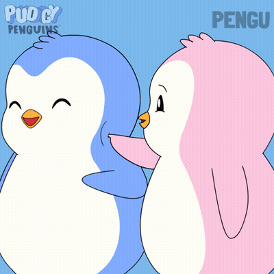 Two Penguins Are Standing Next To Each Other In A Puddy Penguins Ad GIF