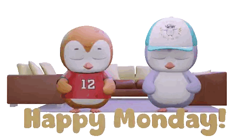 Two Penguins Are Standing Next To Each Other With The Words Happy Monday Written Below Them Sticker