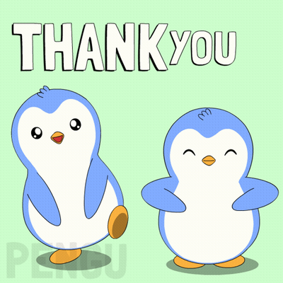 Two Penguins Are Standing Next To Each Other With The Words Thank You Above Them GIF