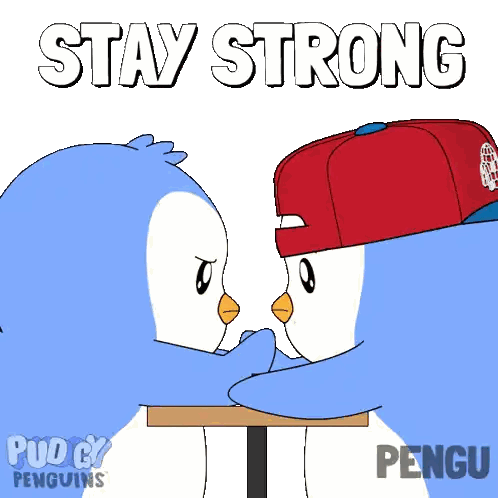 Two Penguins Arm Wrestling Stay Strong Sticker