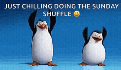 Two Penguins Arms Up Doing Sunday Shuffle GIF