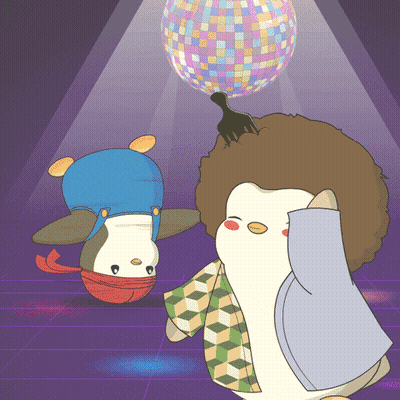 Two Penguins Dancing In Front Of Disco Ball GIF