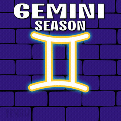 Two Penguins Facing Each Other With Gemini Season II Sign GIF
