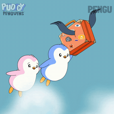 Two Penguins Flying With Briefcase Saying Penguin GIF