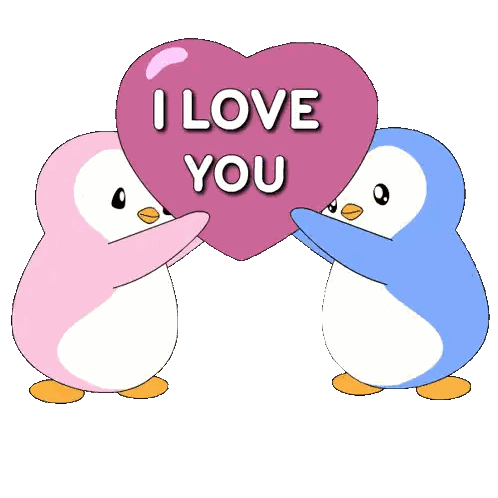 Two Penguins Holding A Heart Which Says I Love You Sticker