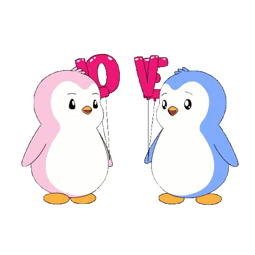 Two Penguins Holding Balloons Saying Love Sticker