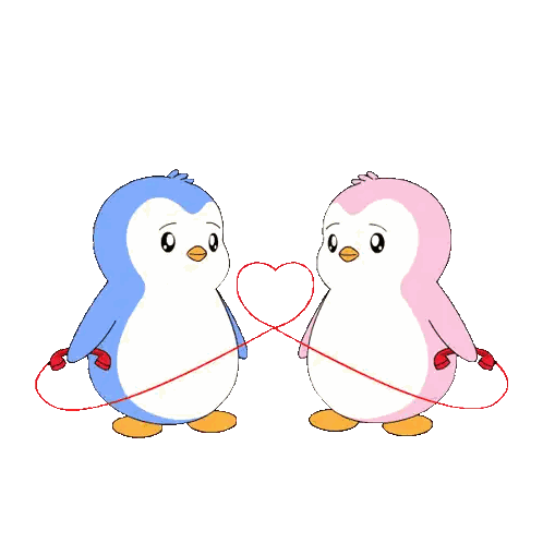 Two Penguins Holding Hands Making Heart Sticker
