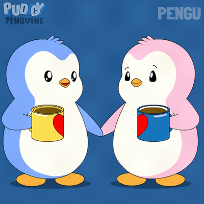 Two Penguins Holding Hands Saying Pengu GIF
