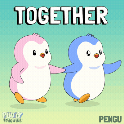 Two Penguins Holding Hands Saying Together GIF