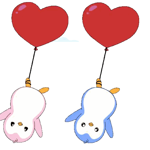 Two Penguins Holding Heart Balloons Sticker