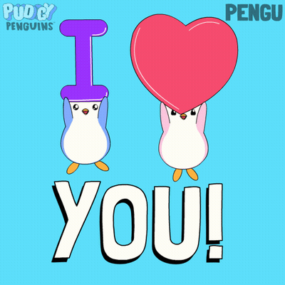 Two Penguins Holding Heart Saying I Love You GIF