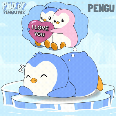 Two Penguins Holding Heart Saying I Love You GIF
