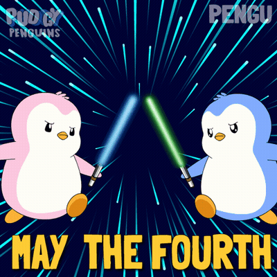 Two Penguins Holding Lightsabers May The Fourth GIF