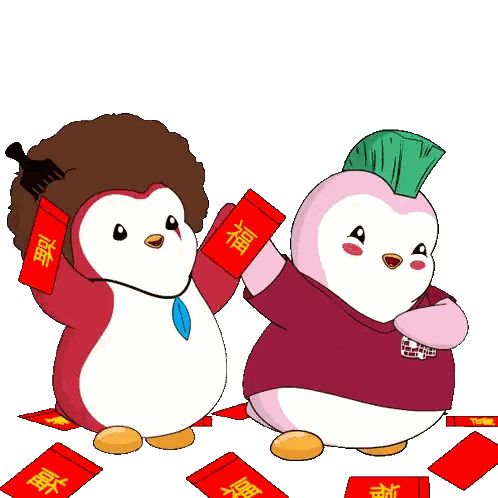Two Penguins Holding Red Envelopes Sticker