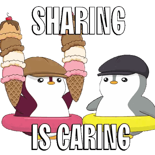 Two Penguins Holding Up Ice Cream Cones And The Words Sharing Is Caring Sticker