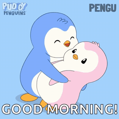 Two Penguins Hugging Good Morning GIF