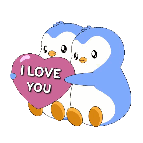 Two Penguins Hugging Heart Saying I Love You Sticker