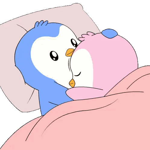 Two Penguins Hugging In Bed Sticker