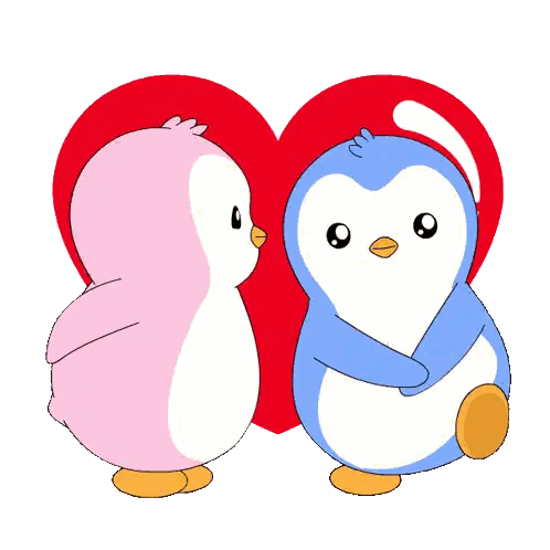 Two Penguins Hugging In Front Of Red Heart Sticker