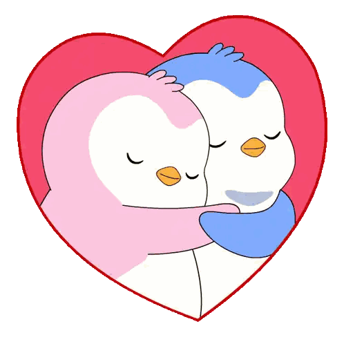 Two Penguins Hugging In Heart Sticker