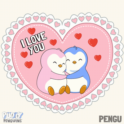 Two Penguins Hugging In Heart Saying I Love You GIF