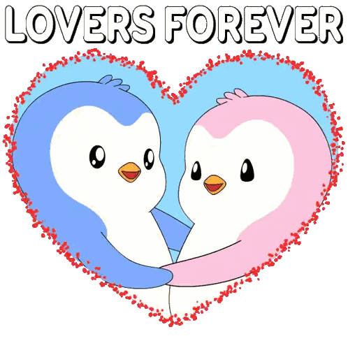 Two Penguins Hugging In Heart Saying Lovers Forever Sticker