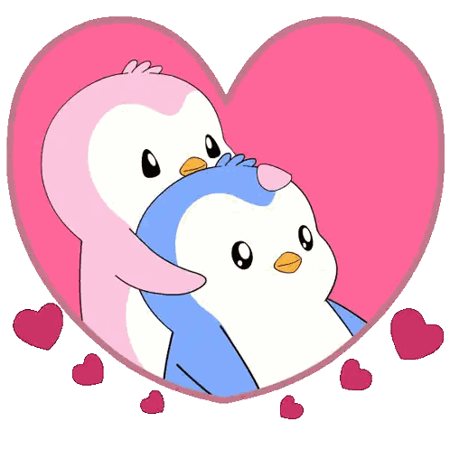 Two Penguins Hugging In Heart With Pink Hearts Sticker