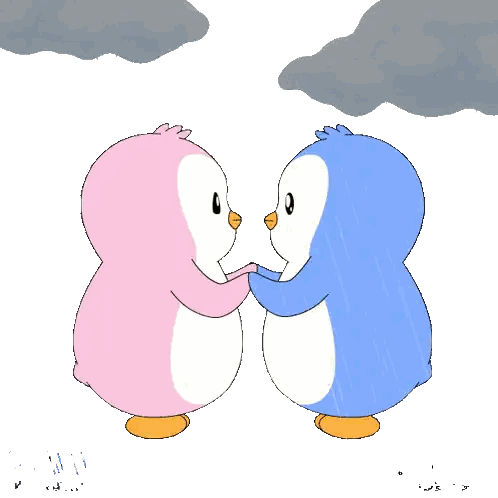 Two Penguins Hugging In Rain Sticker