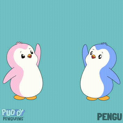 Two Penguins Hugging With Heart And Word Pengu GIF
