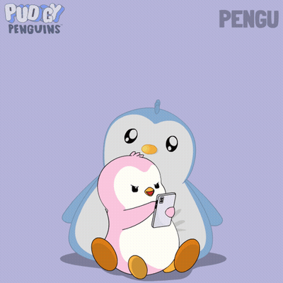 Two Penguins Hugging With Hearts And Pudgy Penguins GIF