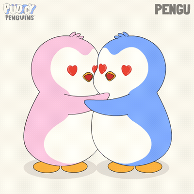 Two Penguins Hugging With Hearts In Eyes Pengu GIF