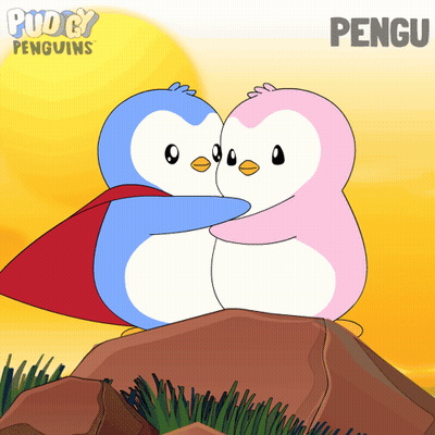 Two Penguins Hugging With Pengu GIF