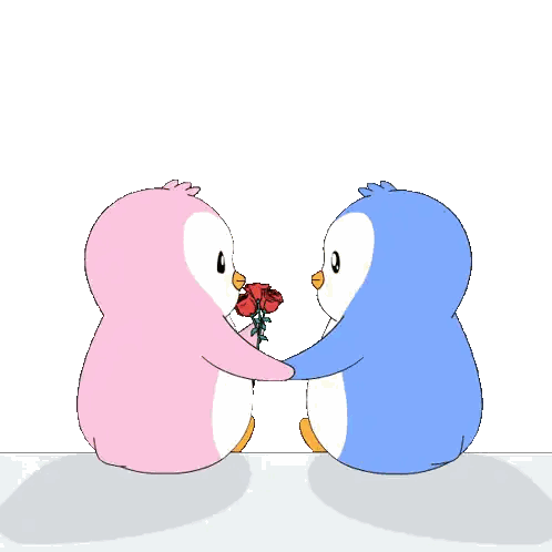 Two Penguins Hugging With Roses Sticker