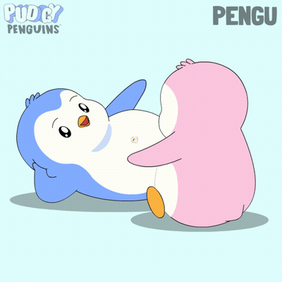 Two Penguins Hugging With Word Pengu GIF