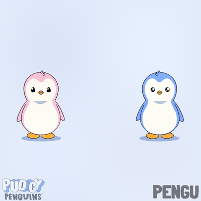 Two Penguins Hugging With Word Pengu GIF