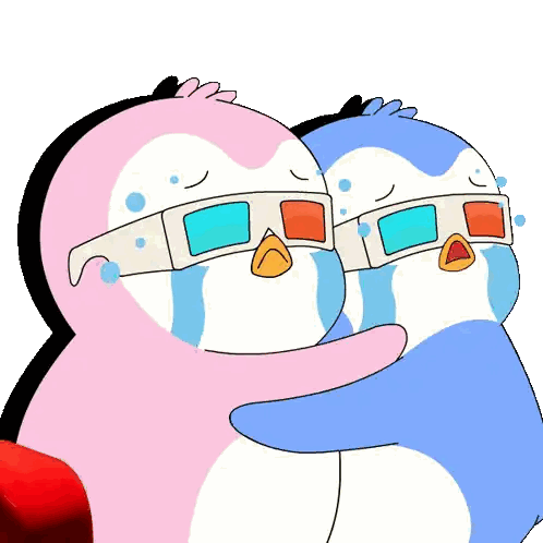 Two Penguins In 3D Glasses Hugging Sticker
