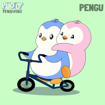 Two Penguins In A Boat Saying Pudgy Penguins GIF