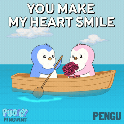 Two Penguins In A Boat You Make My Heart Smile GIF