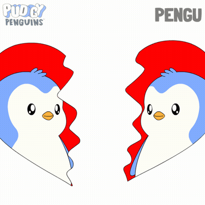 Two Penguins In Broken Heart With Word Pengu GIF