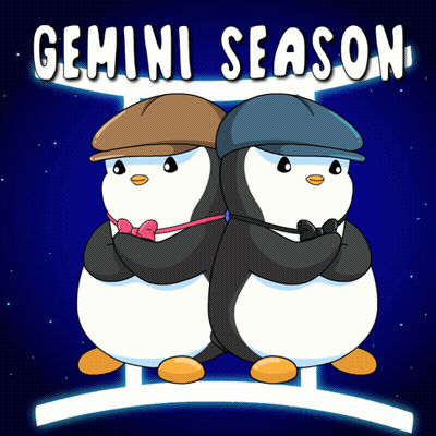 Two Penguins In Hats And Bow Ties Under Gemini Season GIF