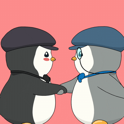 Two Penguins In Hats Shaking Hands GIF