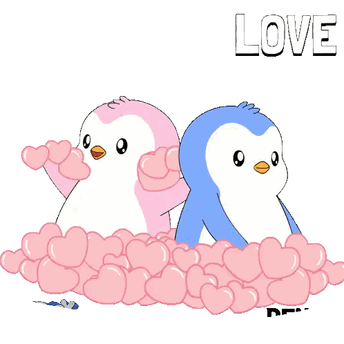 Two Penguins In Pink Hearts Saying Love Love Sticker