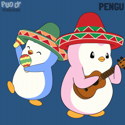 Two Penguins In Sombreros With Maracas And Guitar GIF