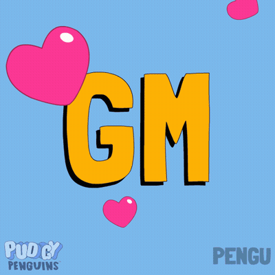 Two Penguins Inside Pink Heart Saying Pudgy Penguins GIF
