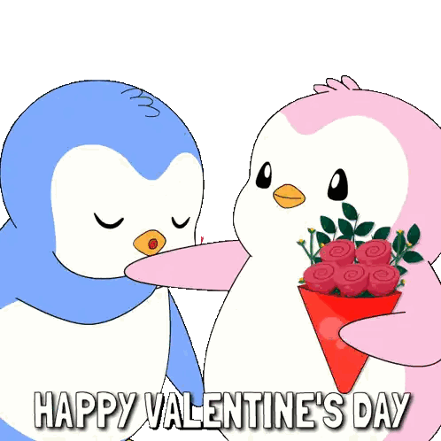 Two Penguins Kissing Happy Valentines Day Sticker
