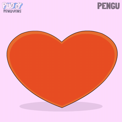 Two Penguins Kissing Inside Of A Red Heart With The Word Pengu On The Bottom Right GIF