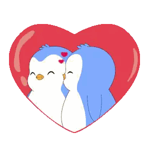 Two Penguins Kissing Inside Red Heart Sticker